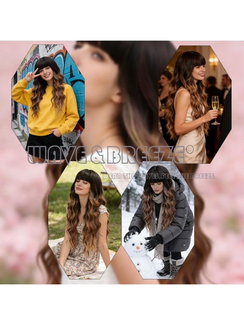 26 Inch Women's Ombre Brown Soft Layered Wavy Curly Hair Wig with Natural Shine - Picture 7 of 7